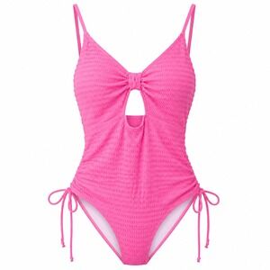 Womens XL Hot Pink Textured One Piece Swimsuit Ruched Cutout Y2K Barbiecore